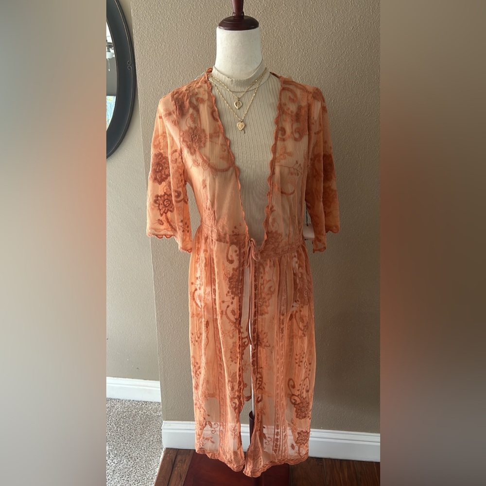 Rust lace embroidered detail cardigan - Picture 9 of 9